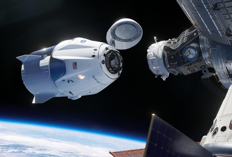 La navicella spaziale SpaceX Crew Dragon si avvicina alla Stazione Spaziale Internazionale