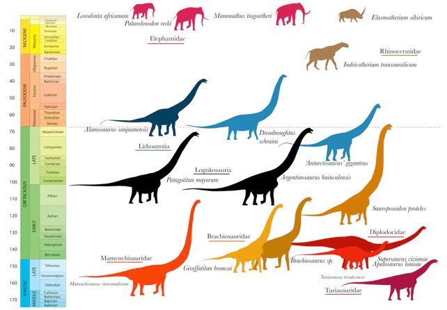 Dinosauri e mammiferi giganti lungo la linea temporale