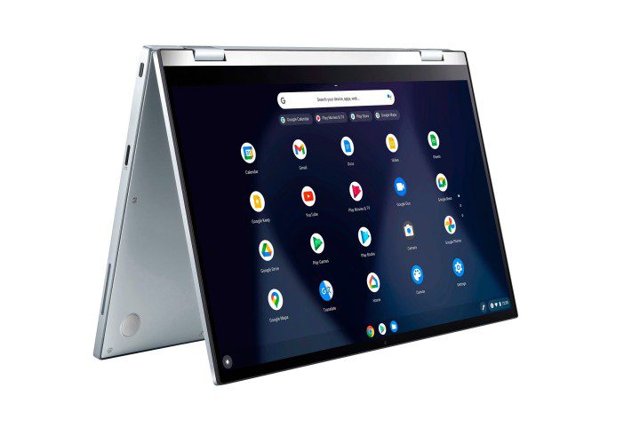 Computer portatile ASUS Chromebook Flip C433 su sfondo bianco.