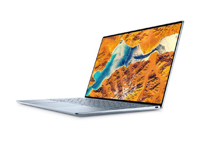 Vista laterale di un laptop Dell XPS 13 su sfondo bianco.