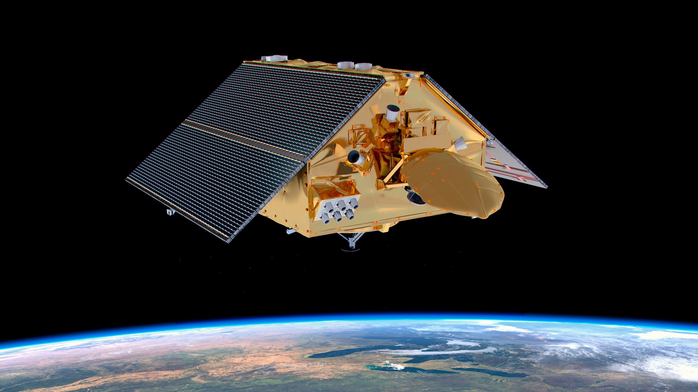 In questa illustrazione, il satellite Sentinel-6 Michael Freilich misura l'altezza dell'oceano dallo spazio.