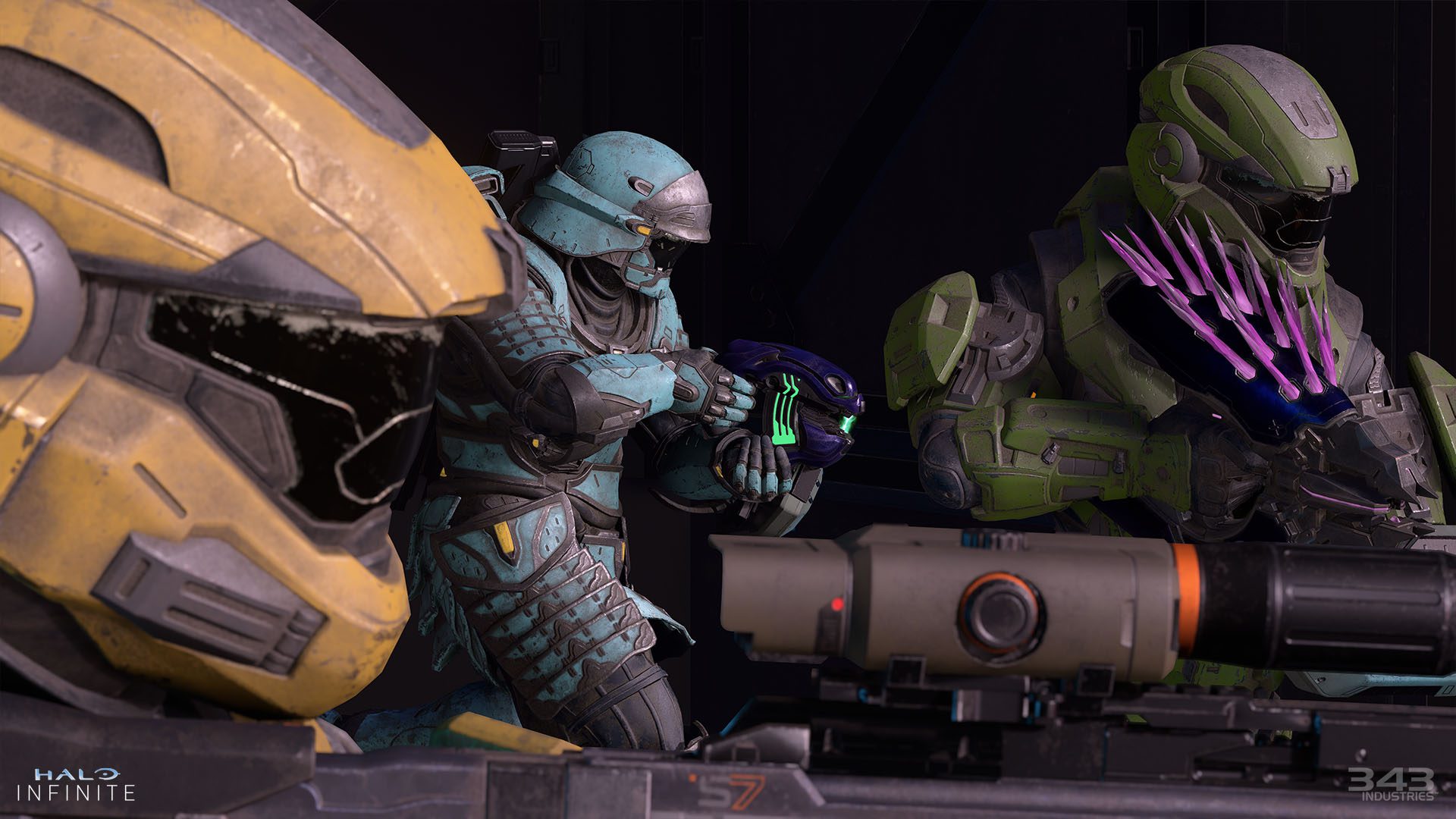Screenshot di Halo Infinite Action di diversi core Spartan Armor con Cadet Skins